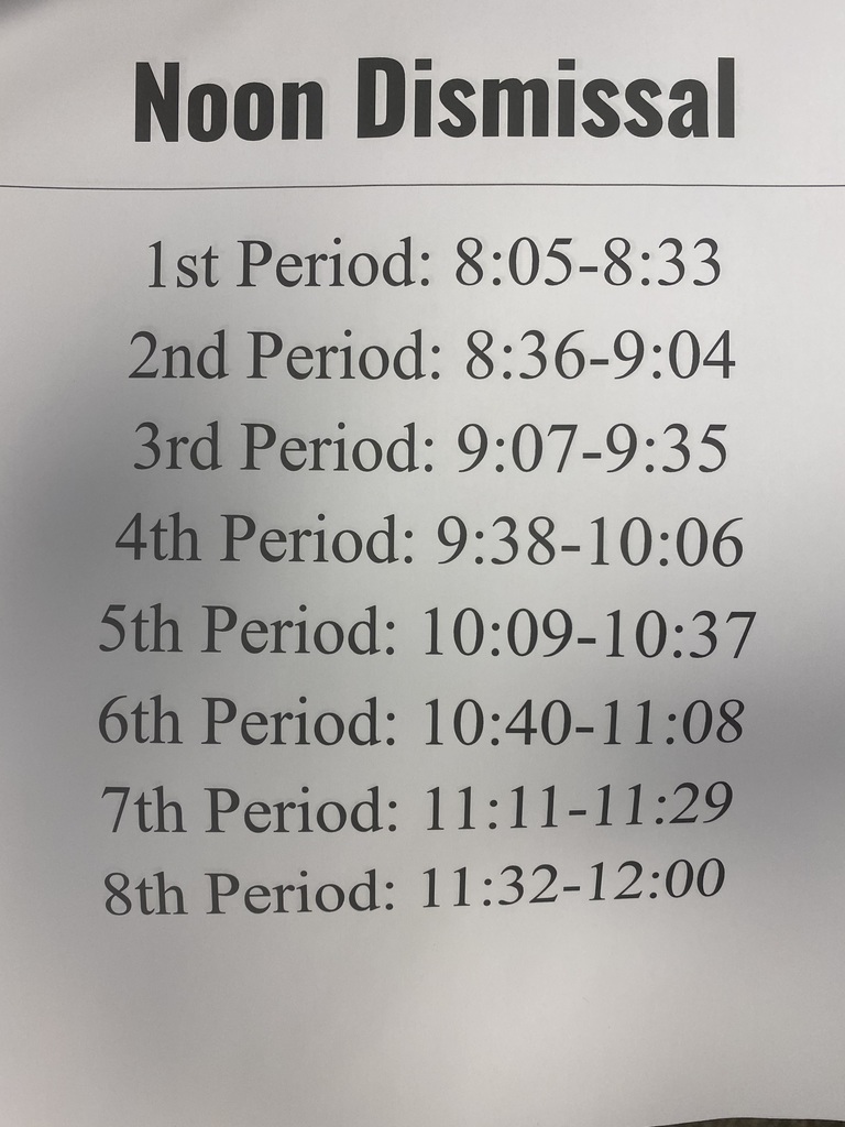 Noon Dismissal HS Schedule