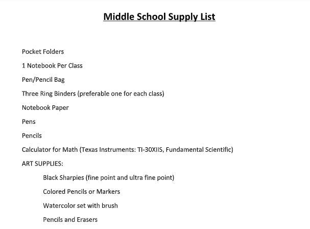 7th/8th Grade Supply List